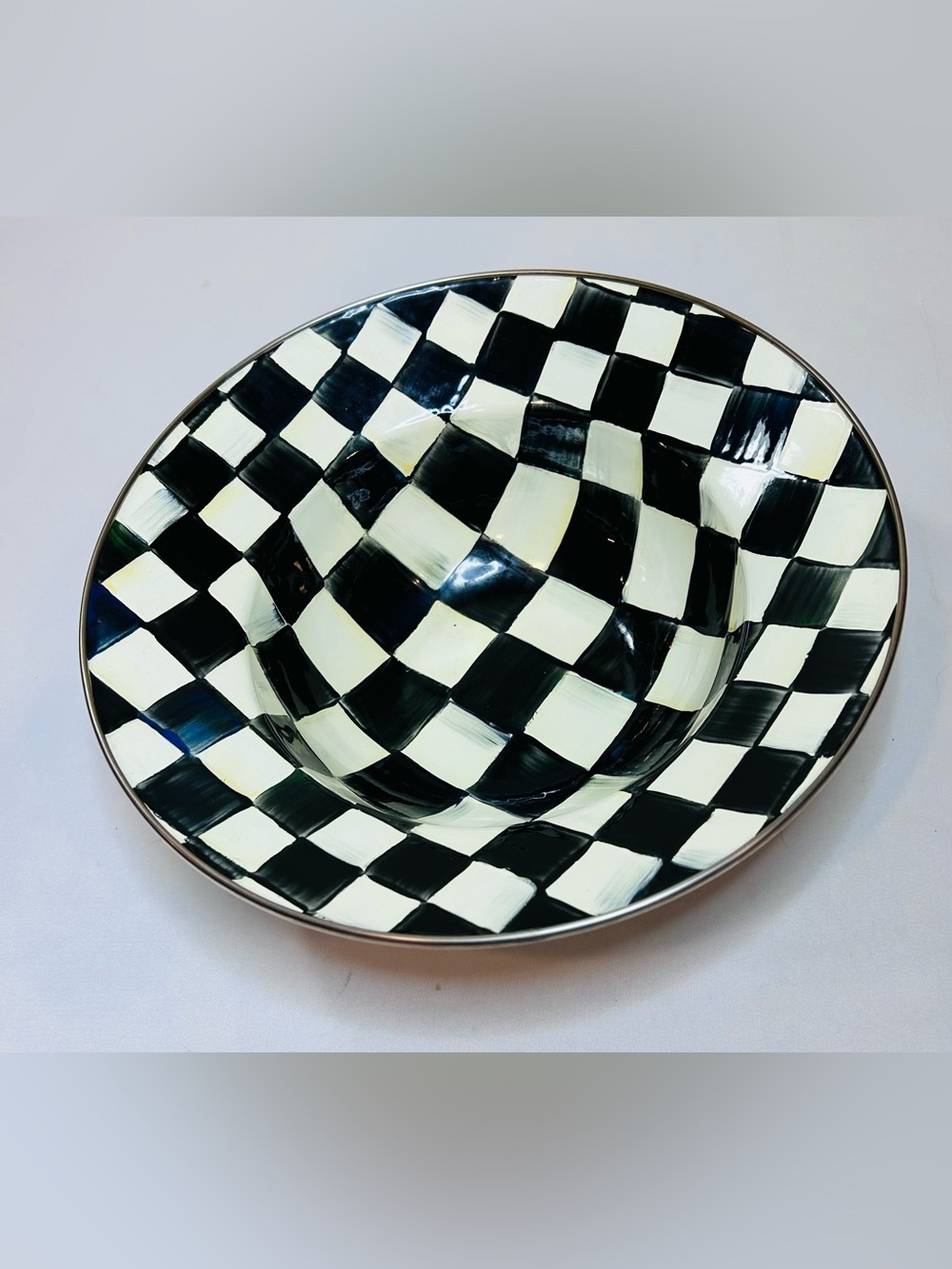 Mackenzie Childs Courtly Check Large 12” Enamel Serving Bowl - Picture 1 of 7